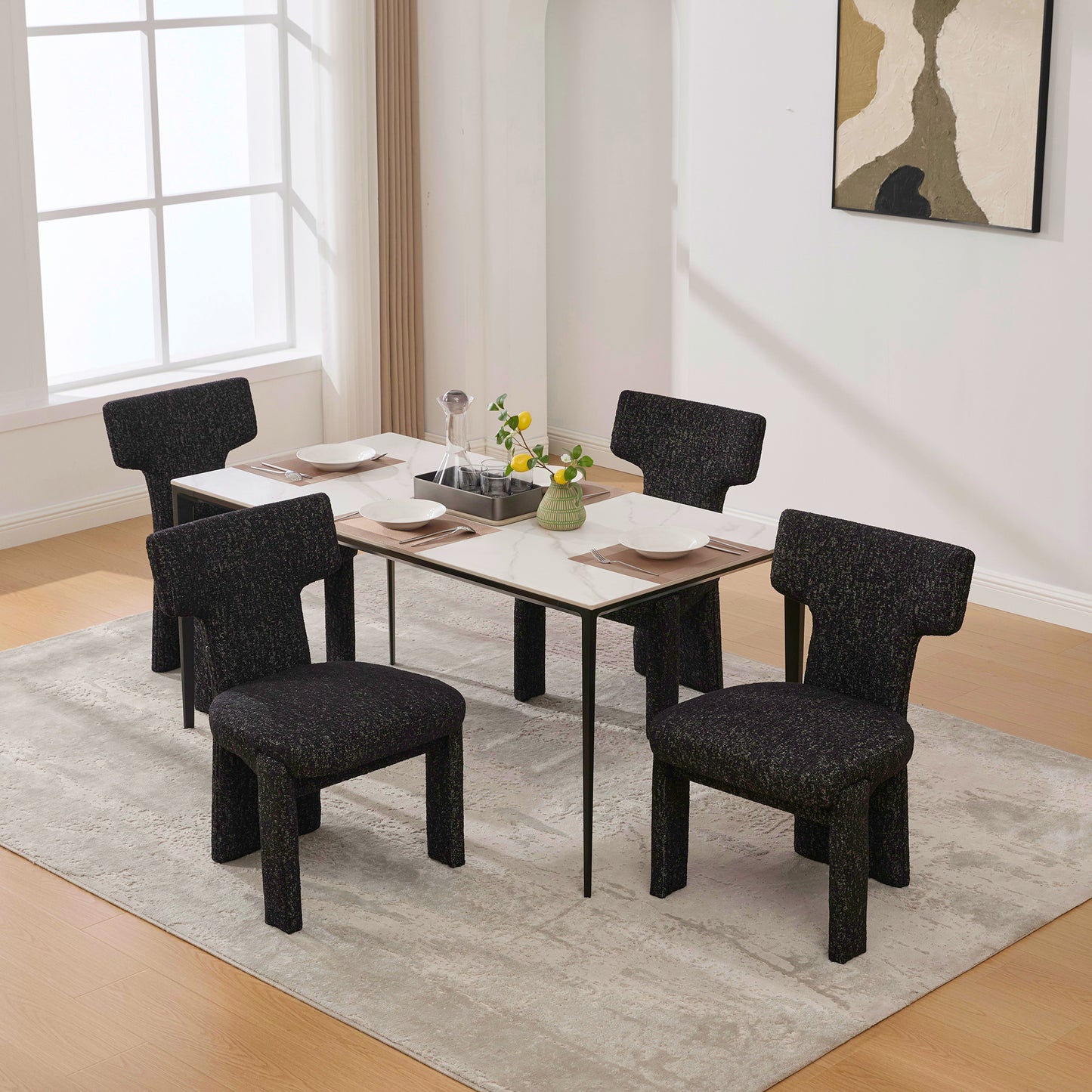 22.05  Wide Modern Upholstered Chenille Dining Chair Set Of 4 With Rubberwood Legs, Armless Curved Back Accent Chairs For Living Room Bedroom Restaurant Cafes Dining Room Reception, Black Gray