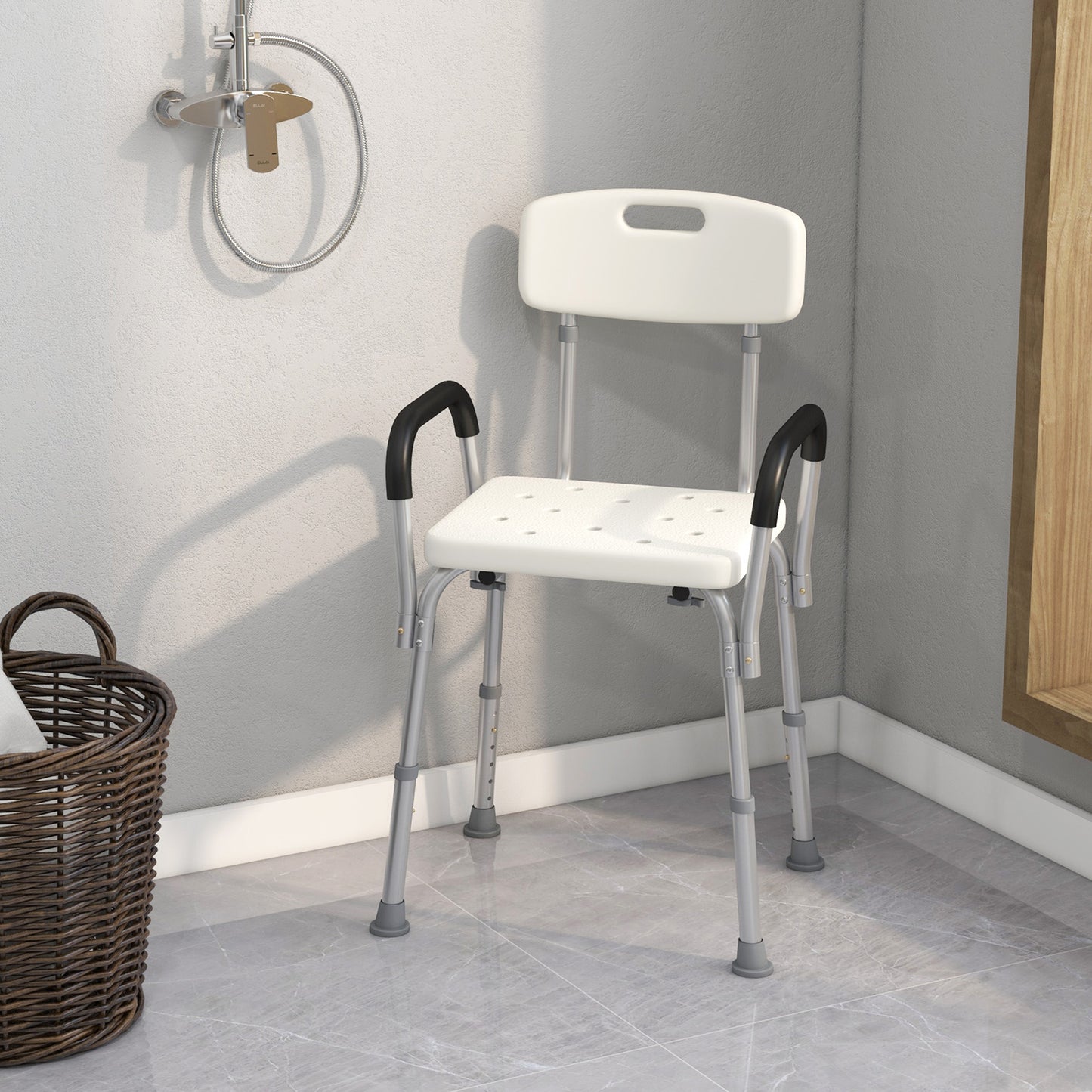 Shower Chair, Mobility Medical Grade Bath Chair, Adjustable Shower Bench With Removable Armrests For Seniors, Handicap, Disabled