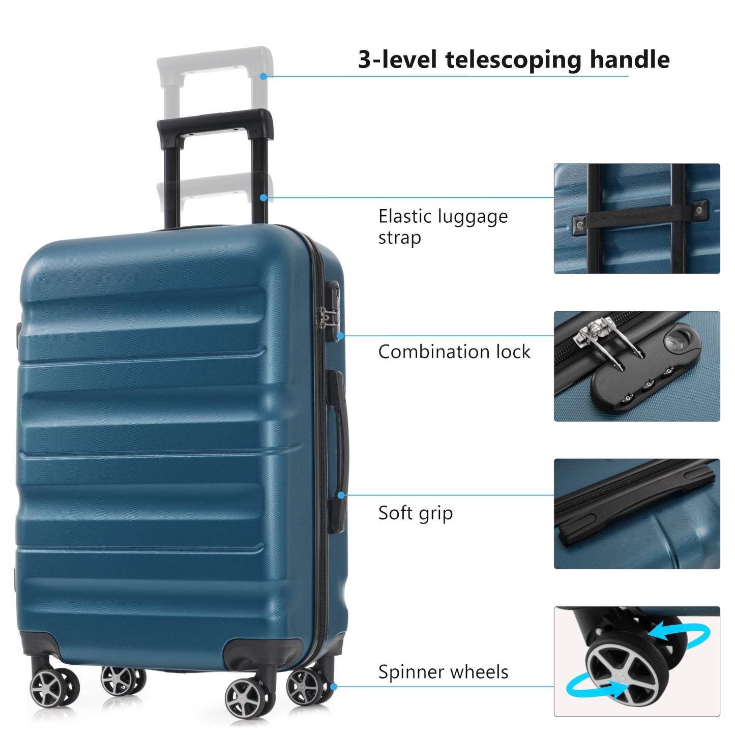 6-Piece ABS Hardshell Luggage Set - Lightweight & Durable Suitcases With Dual Spinner Wheels, Carry-On & Check-In Sizes For Travel & Business