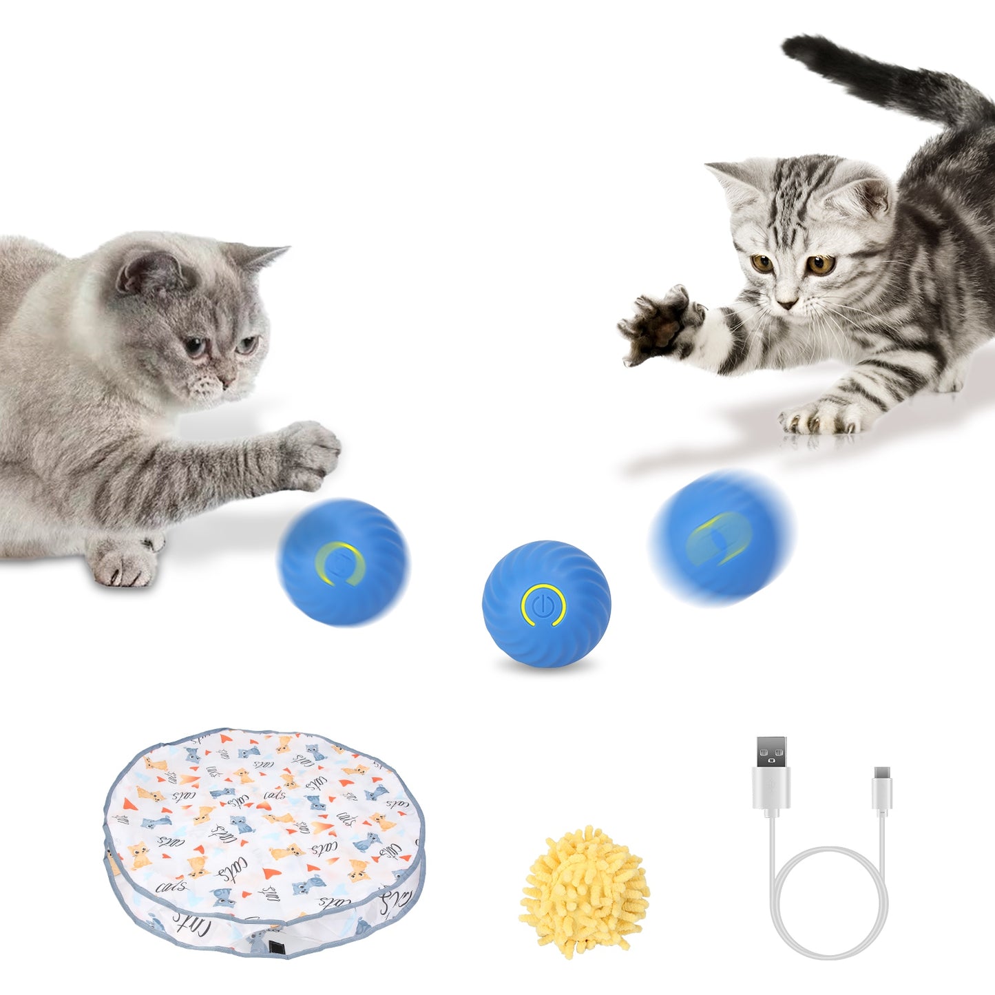 1Pc Cat Toys Ball Fast Rolling In Pouch Rechargeable Motion Activated Interactive Cat Toys For Indoor Cats Hide And Seek Mouse Catching Game