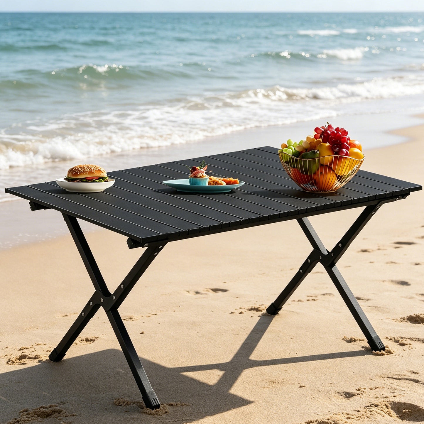 116cm Carbon Steel Camping Table Multifunctional Picnic Table Portable Table Folding Table