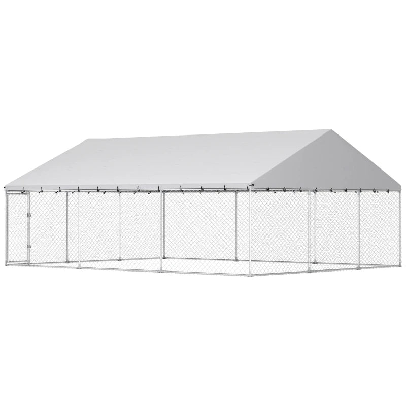 Heavy Duty Outdoor Dog Kennel With Waterproof Roof, 2 Secure Latches, Chain Link Dog Run For Backyard, 20' X 15' X 8'