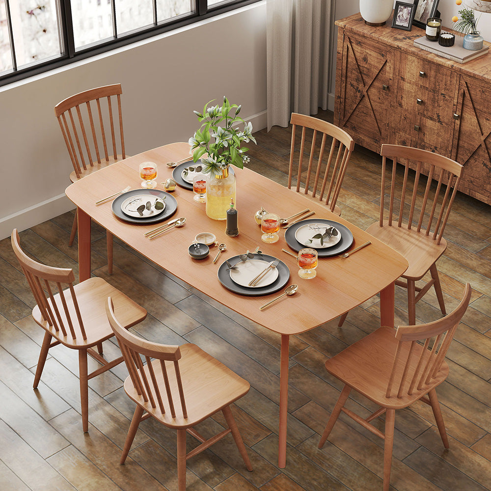 Pine Wood Dining Table For 6 Rustic Rectangular Kitchen Table Solid Wood With Large Table Top Non-slip Foot Pads For Dining Room