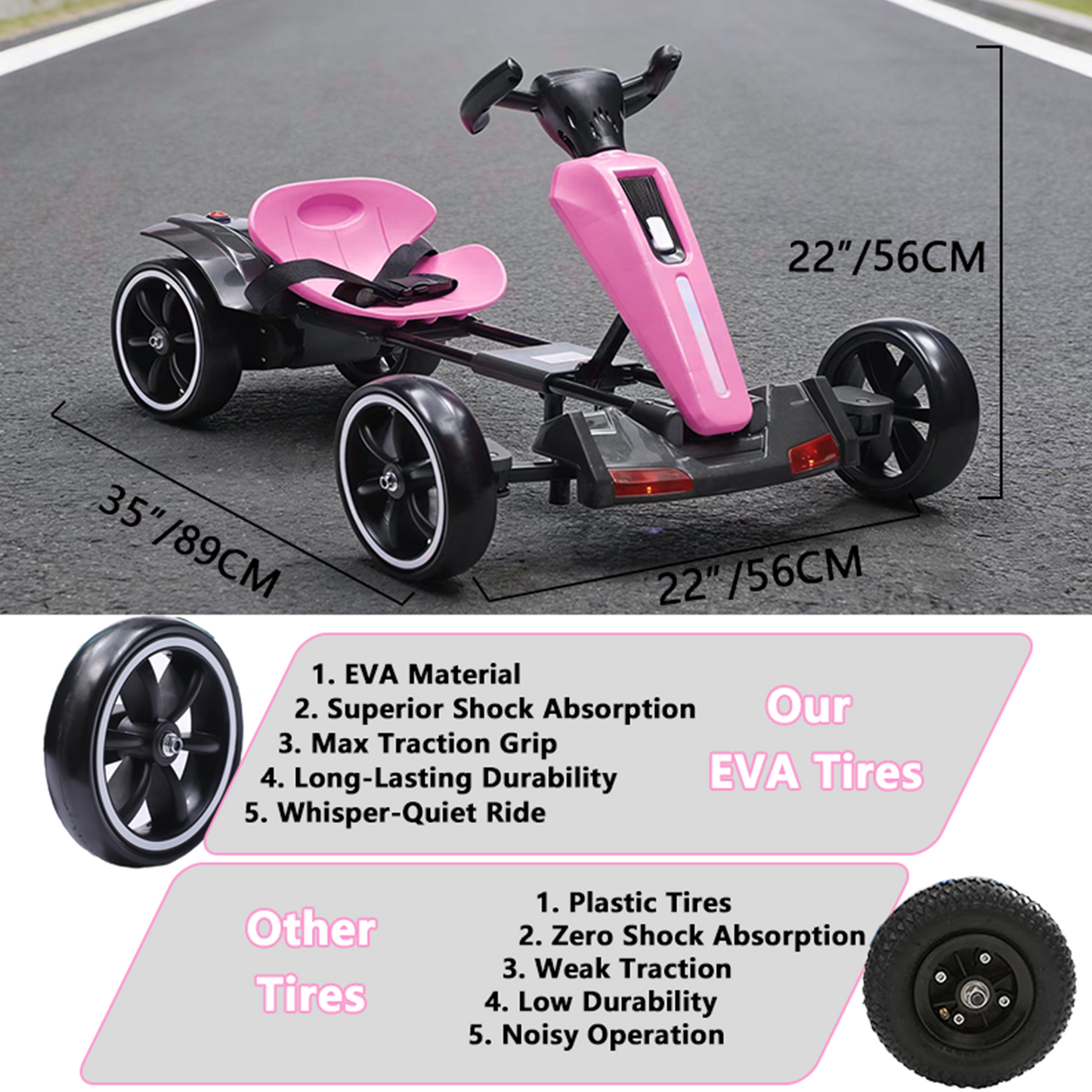 12V Electric Kids Pedal Go Kart, Folder Go Kart, Outdoor Ride On Toy With Adjustable Seat, 4 Non-Slip EVA Wheels For Boys And Girls For Age 3-6 Years Old