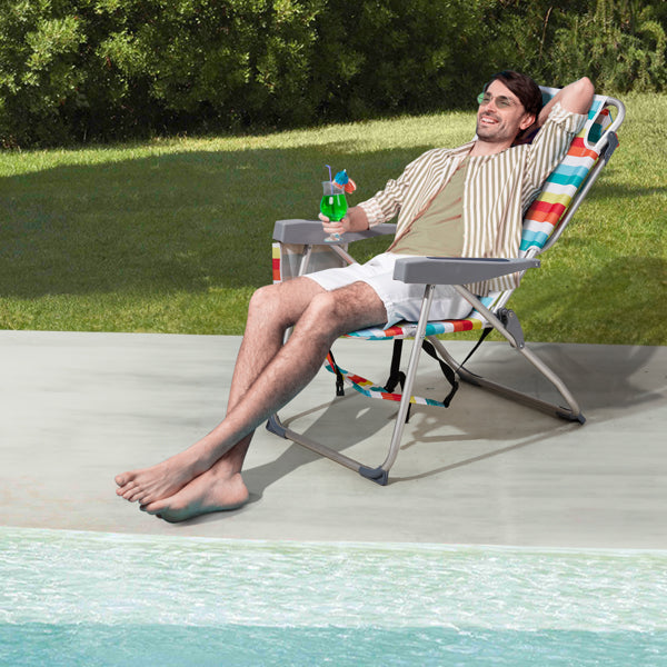 63X70X99cm Rainbow Stripes Aluminum Beach Chair, Oxford Fabric, Silver Aluminum Tube, 1 0 0kg, Elevated Model, N001