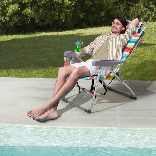 63X70X99cm Rainbow Stripes Aluminum Beach Chair, Oxford Fabric, Silver Aluminum Tube, 1 0 0kg, Elevated Model, N001