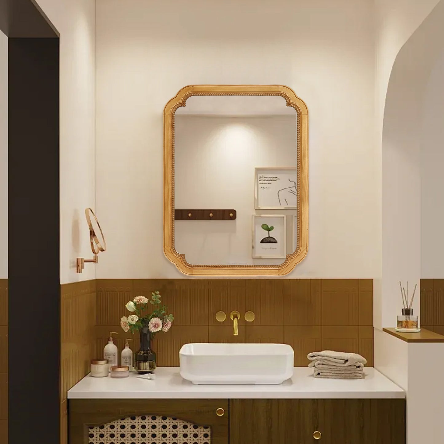 31.5  X 23.82  Wood Framed Wall - Mounted Mirror Cabinet With Storage Shelves, Medicine Mirror For Bathroom, Living Room, Entryway
