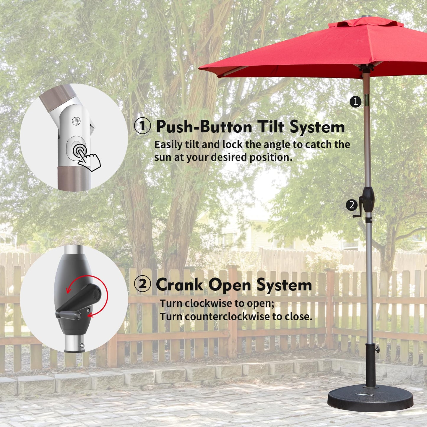 7.5FT Patio Umbrella, Outdoor Table Umbrella With Push Button Tilt And Crank, UV Protection Waterproof Market Sun Umbrella With 6 Sturdy Ribs For Garden, Deck, Backyard, Pool   Brick Red
