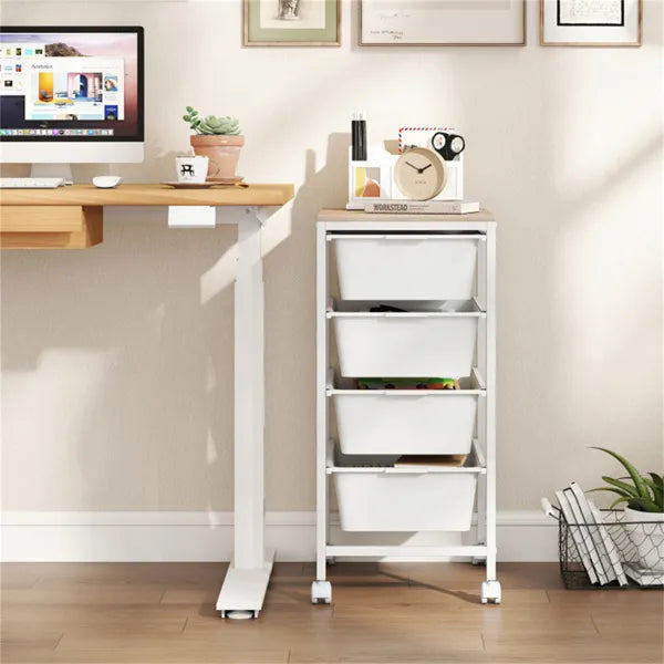 4-Drawer Rolling Storage Cart, Mobile Utility Organizer With MDF Wooden Top (Natural)