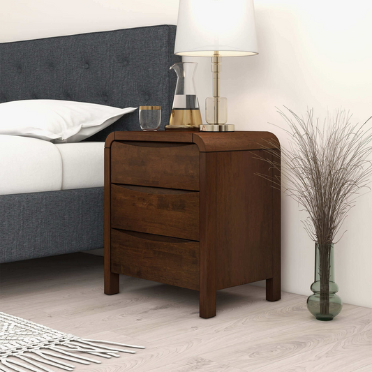 Lionel Mid Century Modern Solid Wood 3-Drawer Nightstand In Brown 23.6  H X 20.4  W X 15.7  D For Bedroom, Hallway, Entryway, Closet