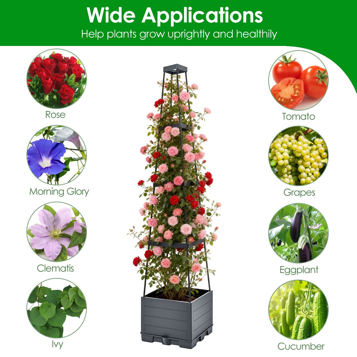 2Pack Raised Garden Bed Boxes With Trellis For Spring Decoration 56in Tomato Self-Watering Planter Box Indoor Outdoor With 4 Adjustable Heights 10 Clips 65FT Ties For Climbing Vegetables Flowers Vines