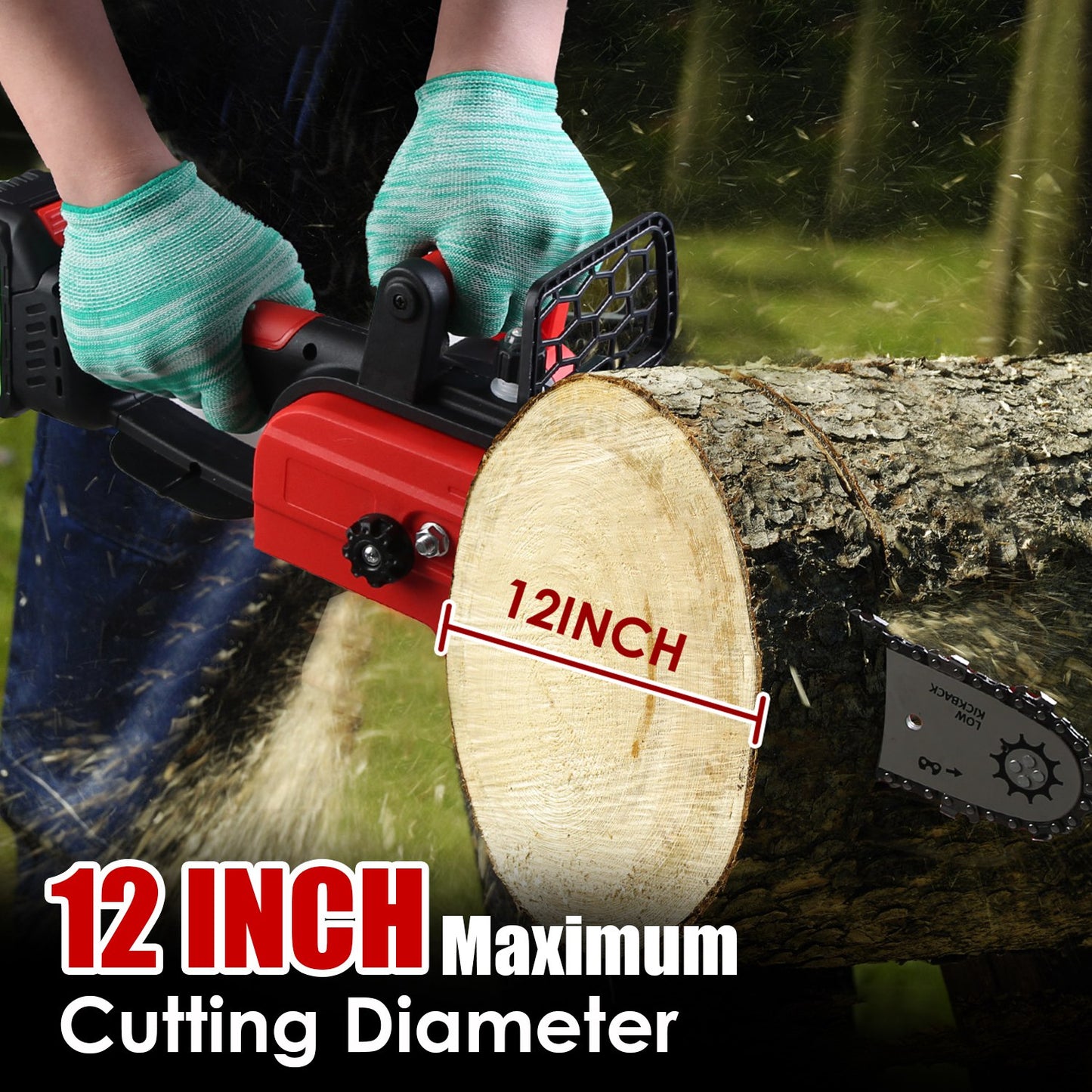 1Pc 12Inch Electric Cordless Chainsaw With 2Pcs 21V 3000mAh Battery And Charger Brushless Battery Operated Handheld Chainsaw With Auto Oiler Safety Switch For Tree Trimming Wood Cutting