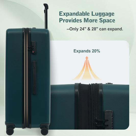 Luggage Sets 5 Piece With Front Opening, Hardside Expandable Carry On Suitcase Set With Double Spinner Wheel, Lightweight Travel Luggage With USB Port,TSA Locks  20  24  28