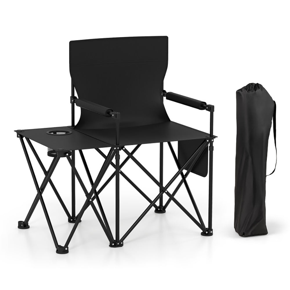 Oversized Camping Chair With Side Table And 2 Storage Pockets PU Coated Oxford Cloth For Camping, RV Trip Or Family Travel