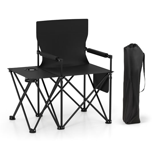 Oversized Camping Chair With Side Table And 2 Storage Pockets PU Coated Oxford Cloth For Camping, RV Trip Or Family Travel