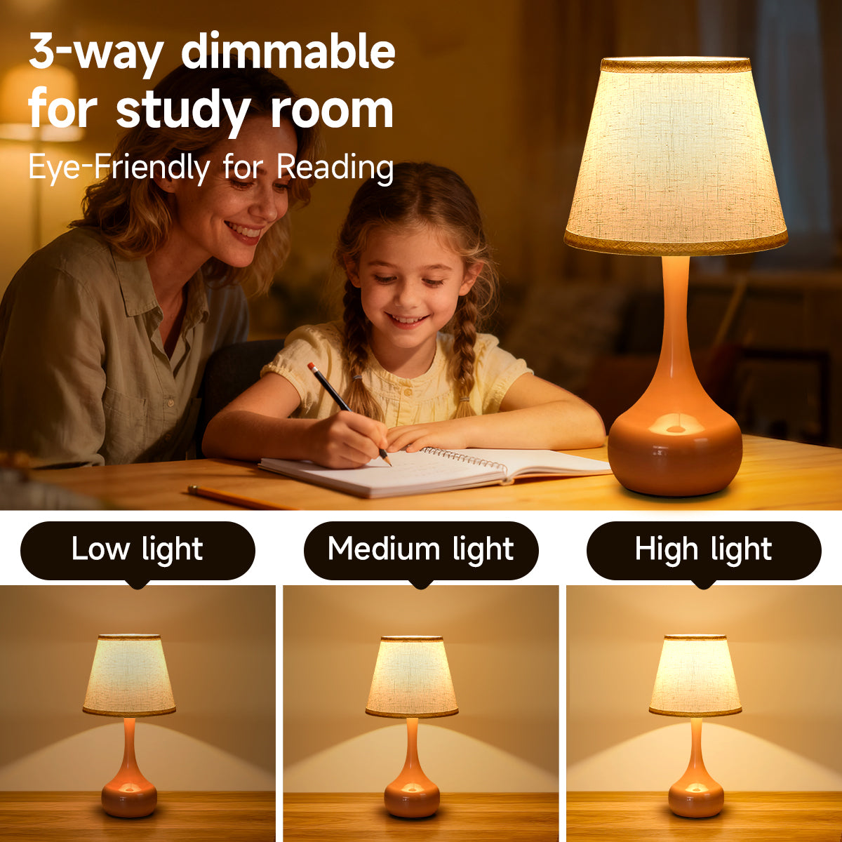 2-piece Set Of Three Level Dimming Small Table Lamp Pink Bedside Lamp For Children's Rooms Offices Living Rooms Including LED Bulbs