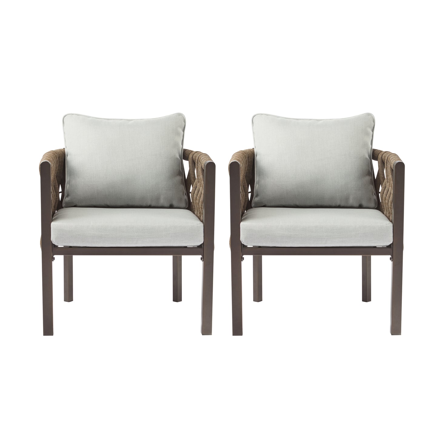 2-Pieces Outdoor Metal Patio Club Chair, Patio Furniture Arm Chair With Cushion, Modern Outdoor Furniture Deep Seating For Porch, Garden, Backyard, Balcony, Brown & Light Grey