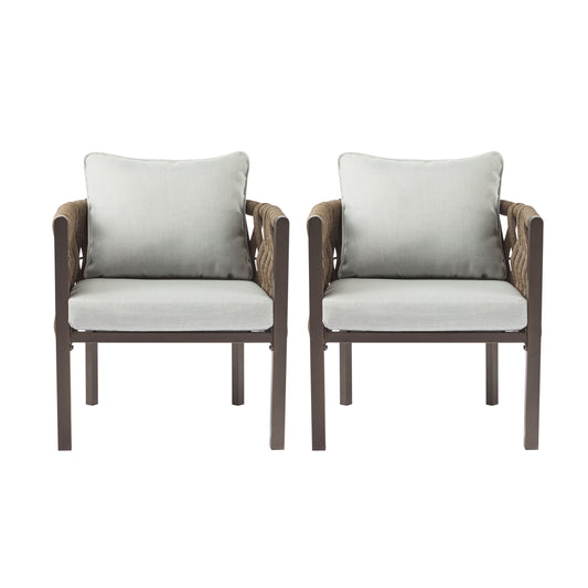 2-Pieces Outdoor Metal Patio Club Chair, Patio Furniture Arm Chair With Cushion, Modern Outdoor Furniture Deep Seating For Porch, Garden, Backyard, Balcony, Brown & Light Grey