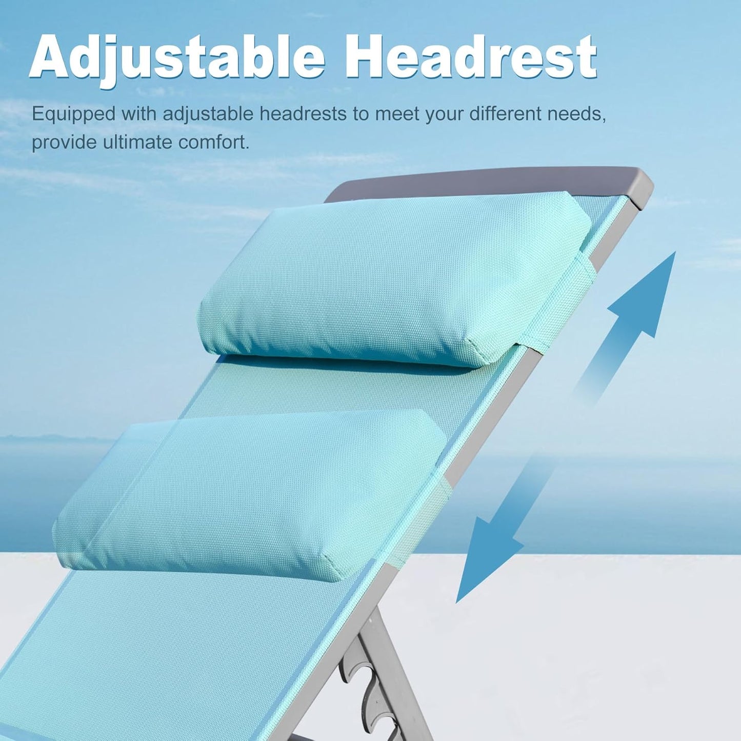 Patio Chaise Lounge Set, 3 Pieces Aluminum Adjustable Pool Lounge Chairs Textilene Sunbathing Recliner With Headrest   Lake Blue,2 Lounge Chairs   1 Table