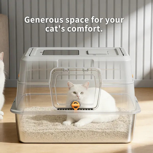 Thick Stainless Steel Fully Enclosed Black Cat Toilet, Sturdy, Bite Proof, Leak Proof, Providing Greater Comfort For Cats In Large Spaces