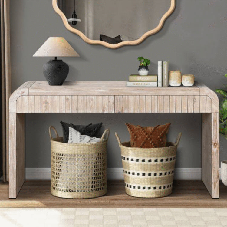 59 Vintage Crafted Entryway Table,Two Hidden Handle Drawers,Farmhouse Console Table ,Easy Assembly,for Entrance & Dinning Room & Living Room & Hallway Natural Wood Washed