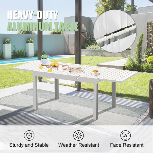 Aluminum Patio Extendable Dining Table 35  - 71  , Adjustable Indoor Outdoor Patio Dining Table With E-Coating For 4-6 Person Garden Lawn Porch Bistro Furniture, Elegant Ivory White