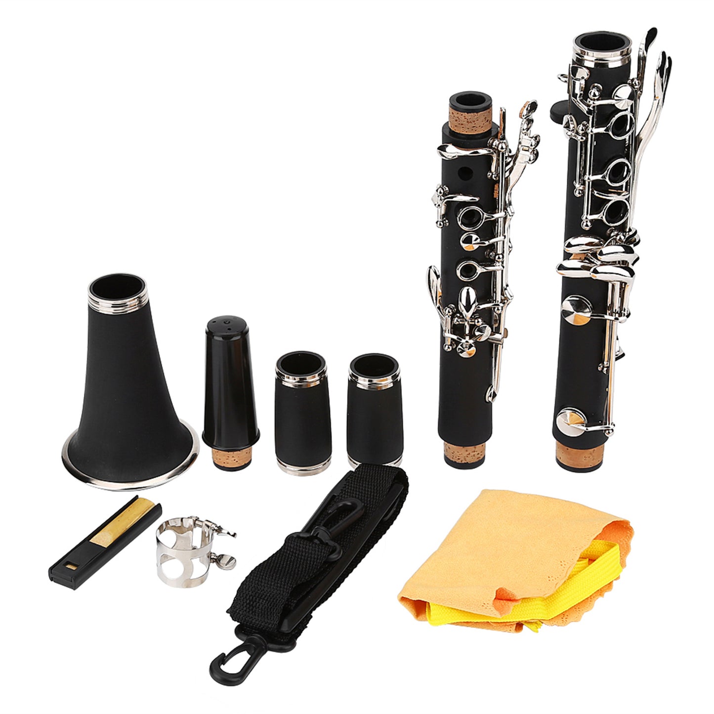 17 Key Descending B Tone Bakelite Clarinet With Reeds Cleaning Cloth Woodwind Instruments
