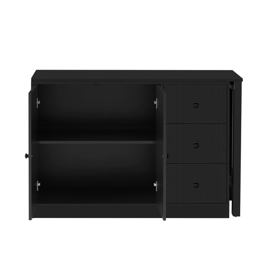 U-STYLE 89.7 Wooden Sideboard With Extendable Table Multifunctional Storage Cabinet With 2 Doors And 3 Drawers For Living Room Study Foyer And Kitchen