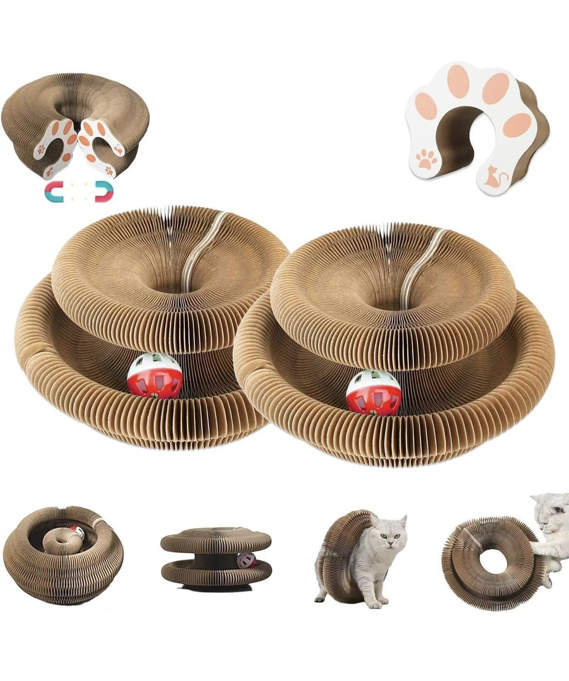 One-piece Cat Scratching Post, Accordion-style Folding Design, Wood Grain, Anti-scratch, Wear-resistant, Interactive Cat Toy.