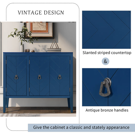 U-STYLE Adjustable Shelf Storage Sideboard With 3 Retro Metal Handles And 4 Pinewood Legs  For Entryway  Living Room  Study Room  Dining Room