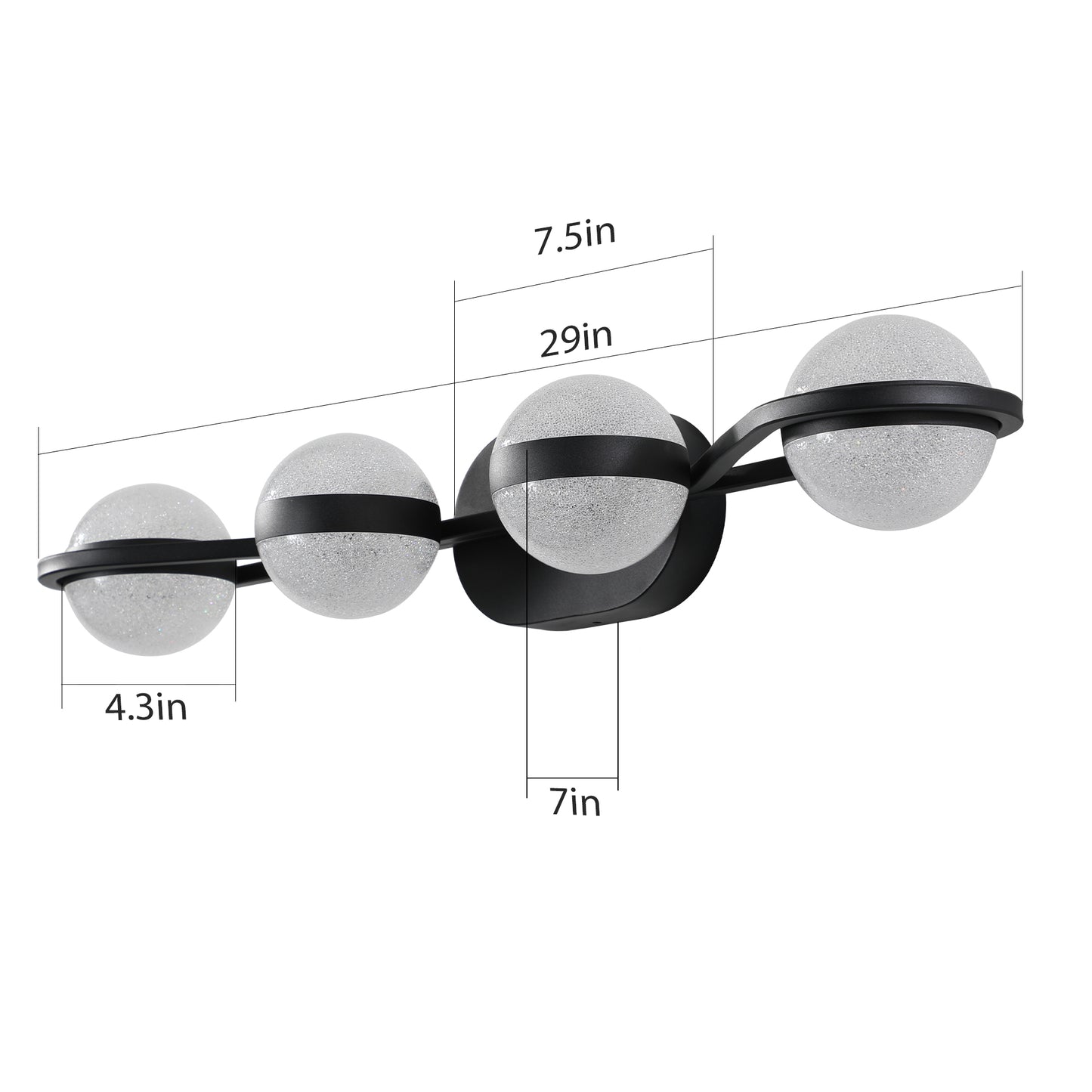 30in Black Minimalist LED Bathroom Vanity Light With Crystal Sand Acrylic Shades, 4-Light Wall Mounted Decorative Lighting Fixture, Suitable For Bathroom Vanity Mirror