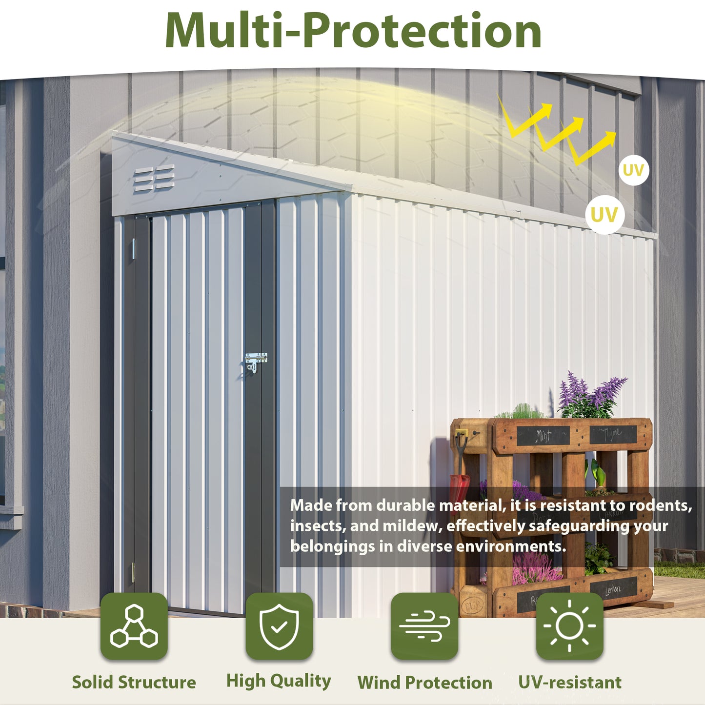White 4  X 7  Lean-To Storage Shed, Heavy-Duty Metal Outdoor Garden & Bike Shed With Lockable Door, Easy Assembly  Storage Solution