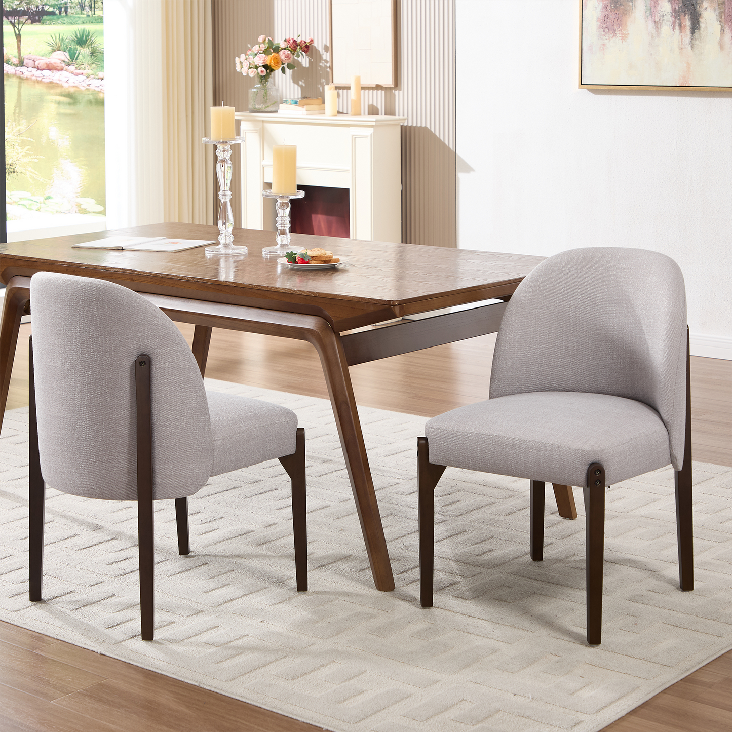 Wooden Dining Chairs Set Of 2, Modern Fabric Upholstered Dining Room Chair Kitchen Chairs, Farmhouse Dinner Chair For Kitchen Dining Room