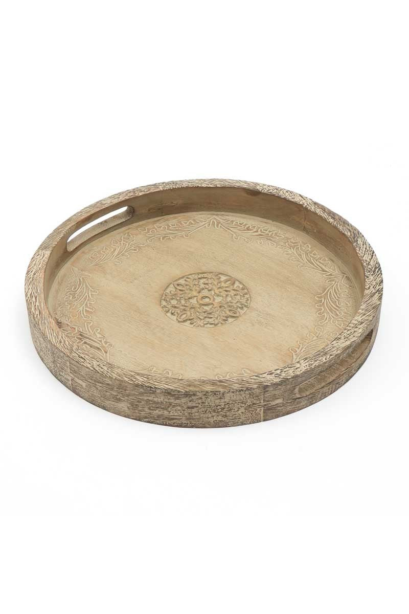 Round Mango Wood Serving Tray - 18  Rustic Brown Design For Stylish Entertaining