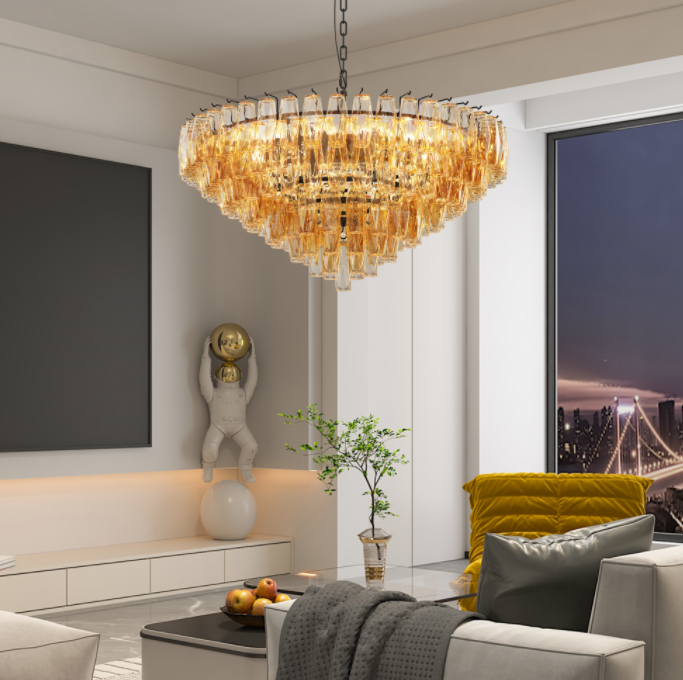 Modern Round Chandelier, 37 Extra Large Black Chandeliers For Dining Room, 14-Light With Tiered Smoke Glass Tubes Ceiling Light, Pendant Lighting Fixture For Living Room Bedroom Kitchen Island