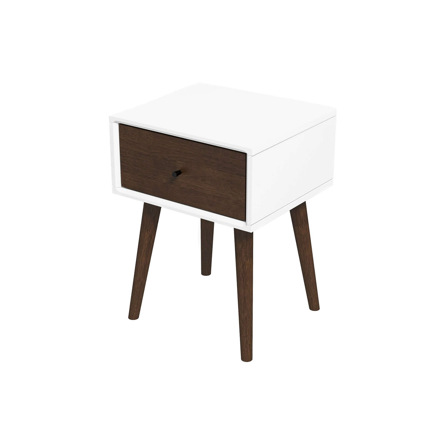 Avery Mid-Century Modern Solid Wood Night Stand 1 Drawer Dark Brown White 22.5  H X 17.5  W X 16  D For Bedroom, Hallway, Entryway, Closet