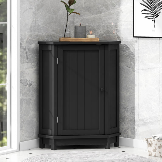 Black Bathroom Cabinet Triangle Corner Storage Cabinet With Adjustable Shelf Modern Style MDF Board