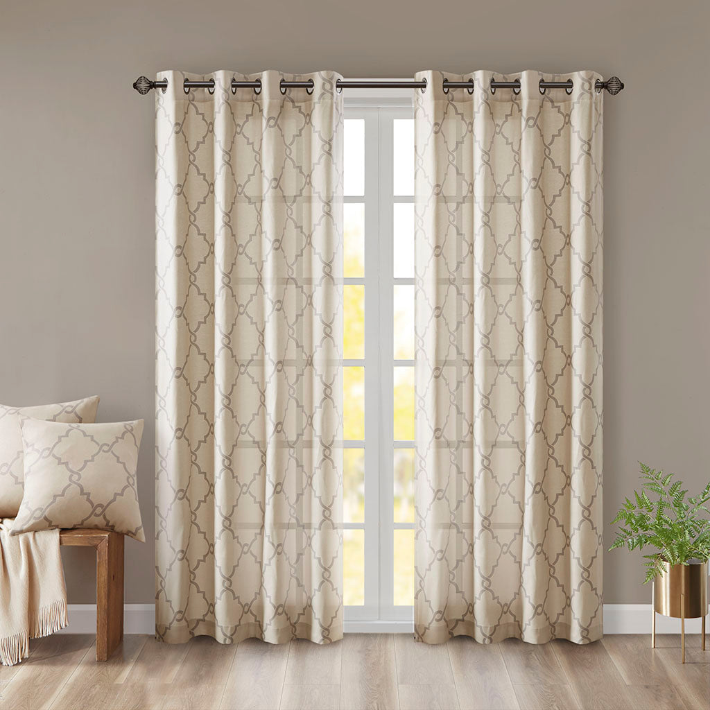 Fretwork Print Grommet Top Window Curtain Panel Only 1 Pc Panel