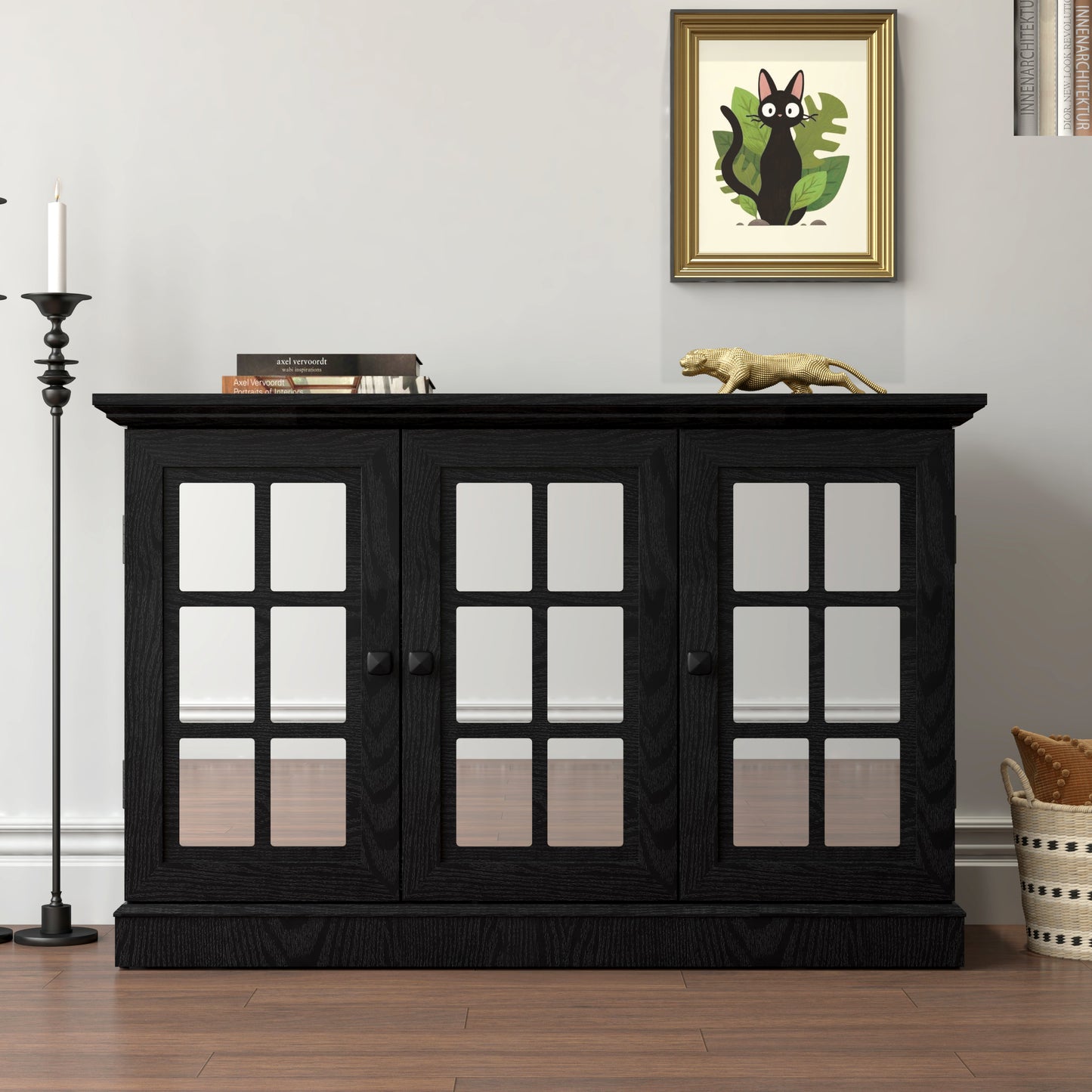 45 W Storage Cabinet With 3 Mirrored Acrylic Doors, Sideboard With Adjustable Shelves For Living Room Dinning Room Kitchen, Black Decorative Laminates And MDF Substrate Buffet With Magnetic Door