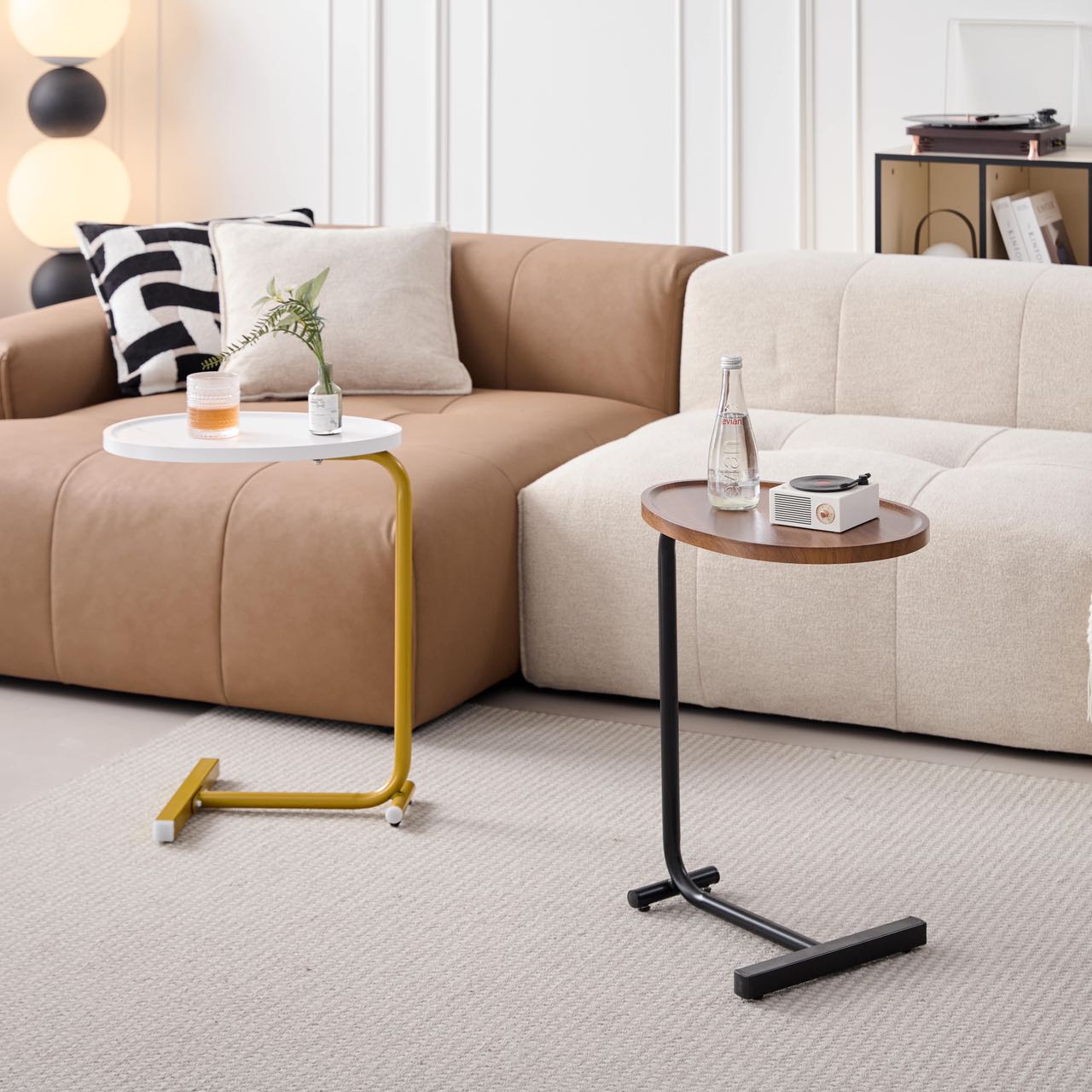 2-pieces White C-shaped Side Table, C Shaped End Table, Side Table For Couch And Bed, Small Side Table For Small Spaces