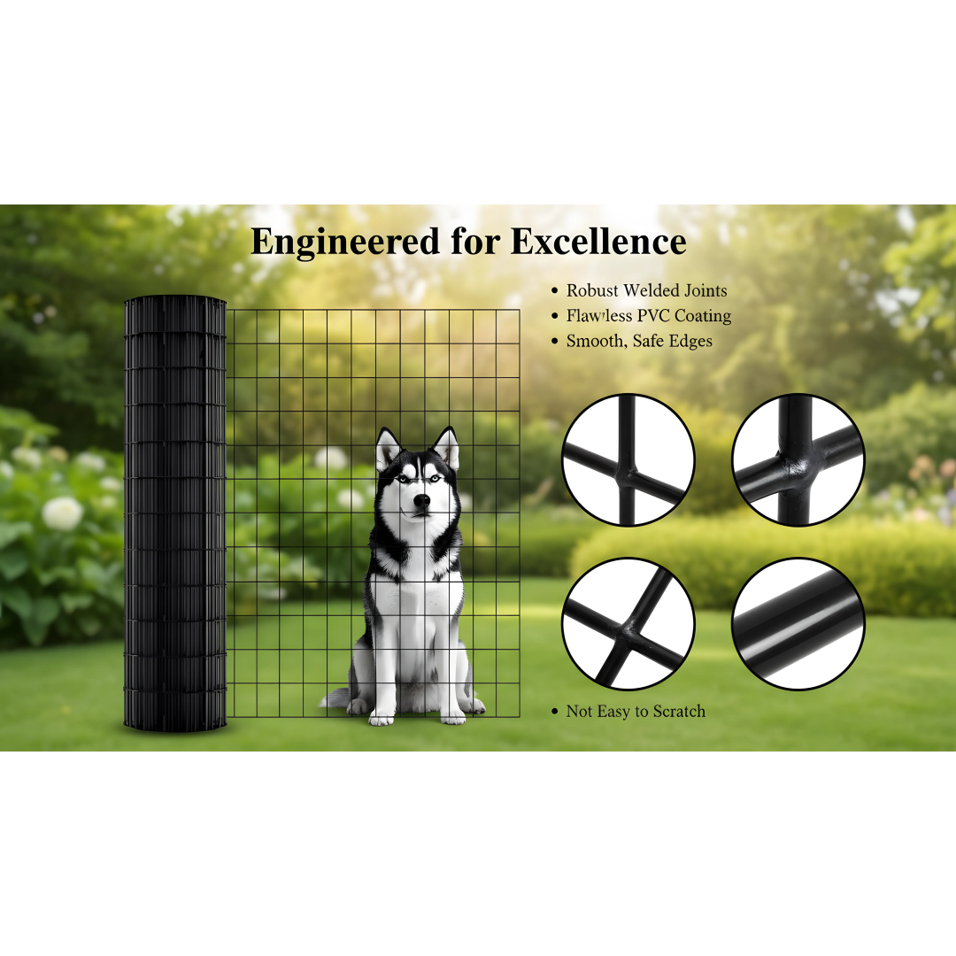 48 INCHx33 FT Black Vinyl-coated Metal Mesh, 16 Gauge 0.67 Inch Black PVC Metal Mesh, Black Welded Wire Mesh Support, Poultry Cage Protective Fence