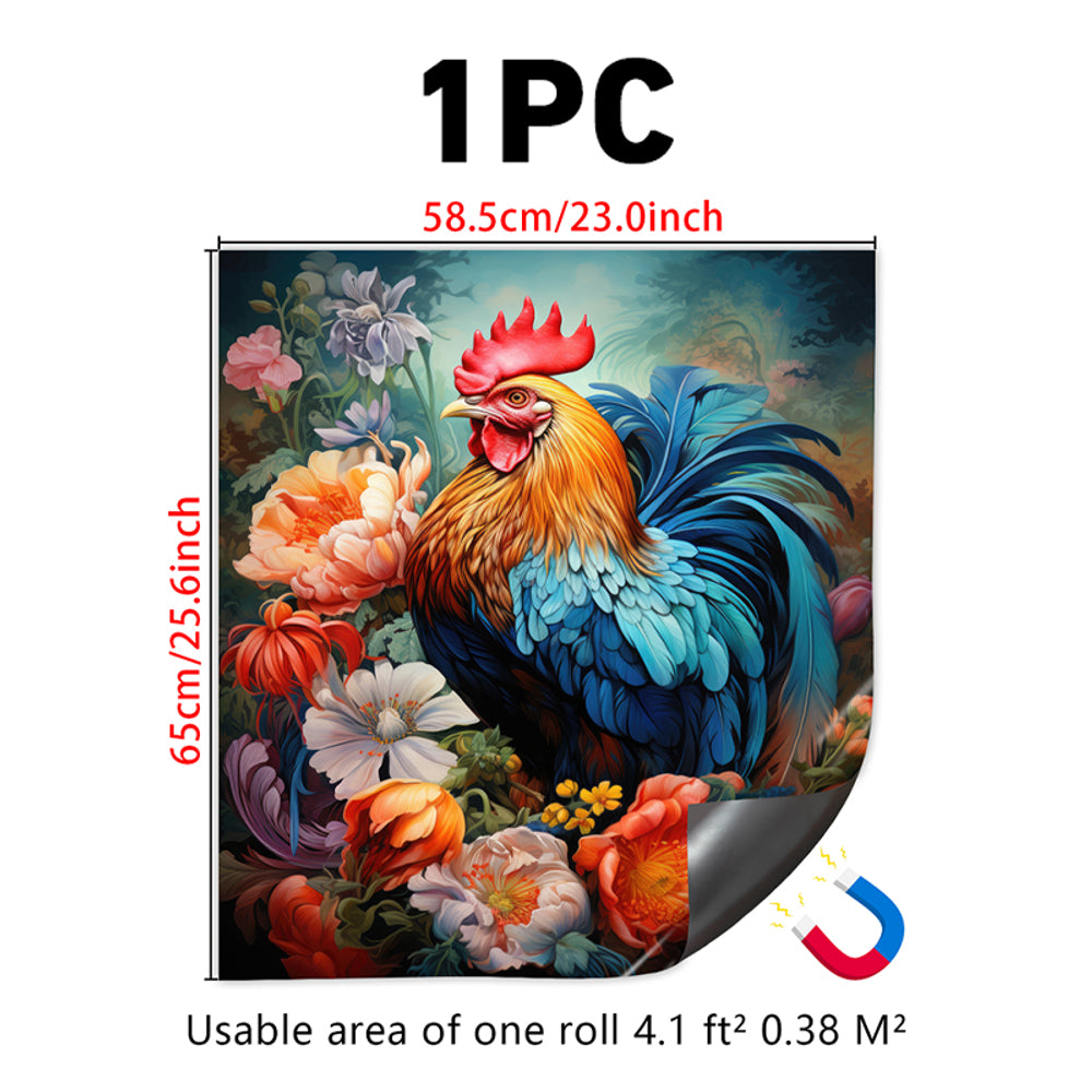 1 Piece 2D Flat Dishwasher Magnet Cover, Rooster And Flowers - Refrigerator Door Sticker, Easy To Clean Appliance Panel Sticker