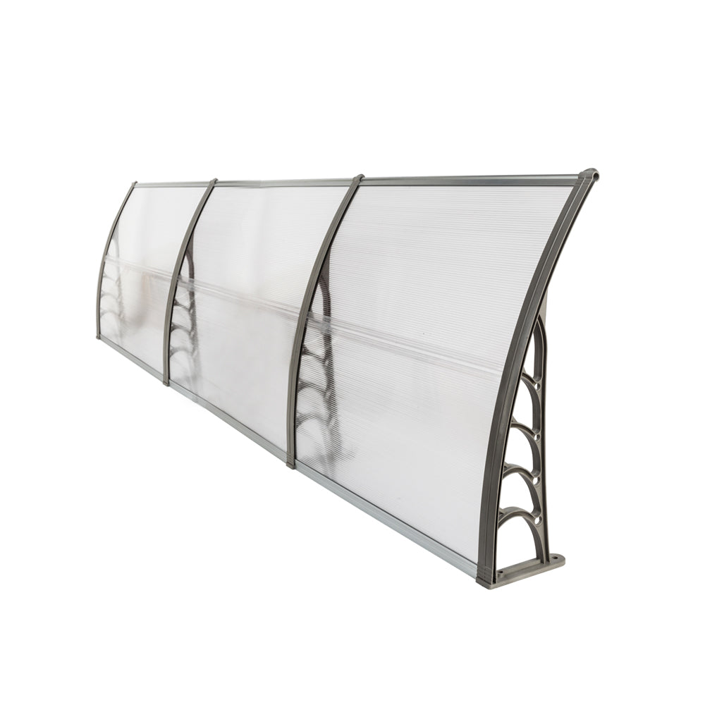 Window Awning Door Canopy 120x38inch, Polycarbonate Cover Front Door Outdoor Patio Awning Canopy UV Rain Snow Sunlight Protection Hollow Sheet, Clear Board & Grey Bracket
