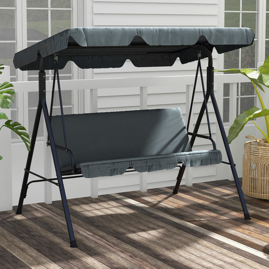 3-Seat Outdoor Patio Swing Chair W/ Cushion, Steel Frame Stand, Adjustable Tilt Canopy For Patio, Garden, Gray