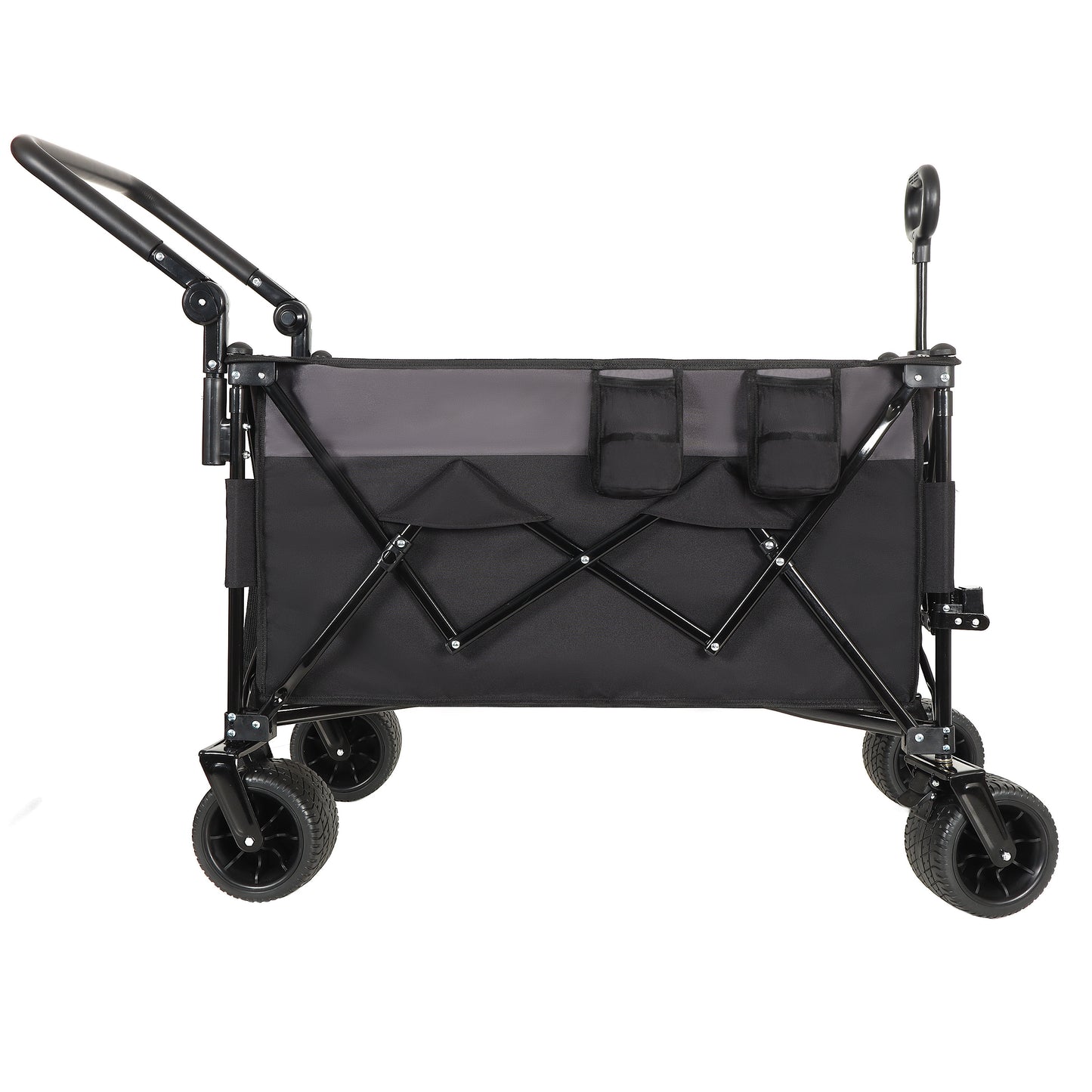 Multi- Functional Push- Pull Folding Wagon Cart With Rotating Handle & 360 All- Terrain Wheels  Heavy- Duty  Adjustable Design  Large Capacity For Transport  Groceries  And Outdoor Use  Black  Gray