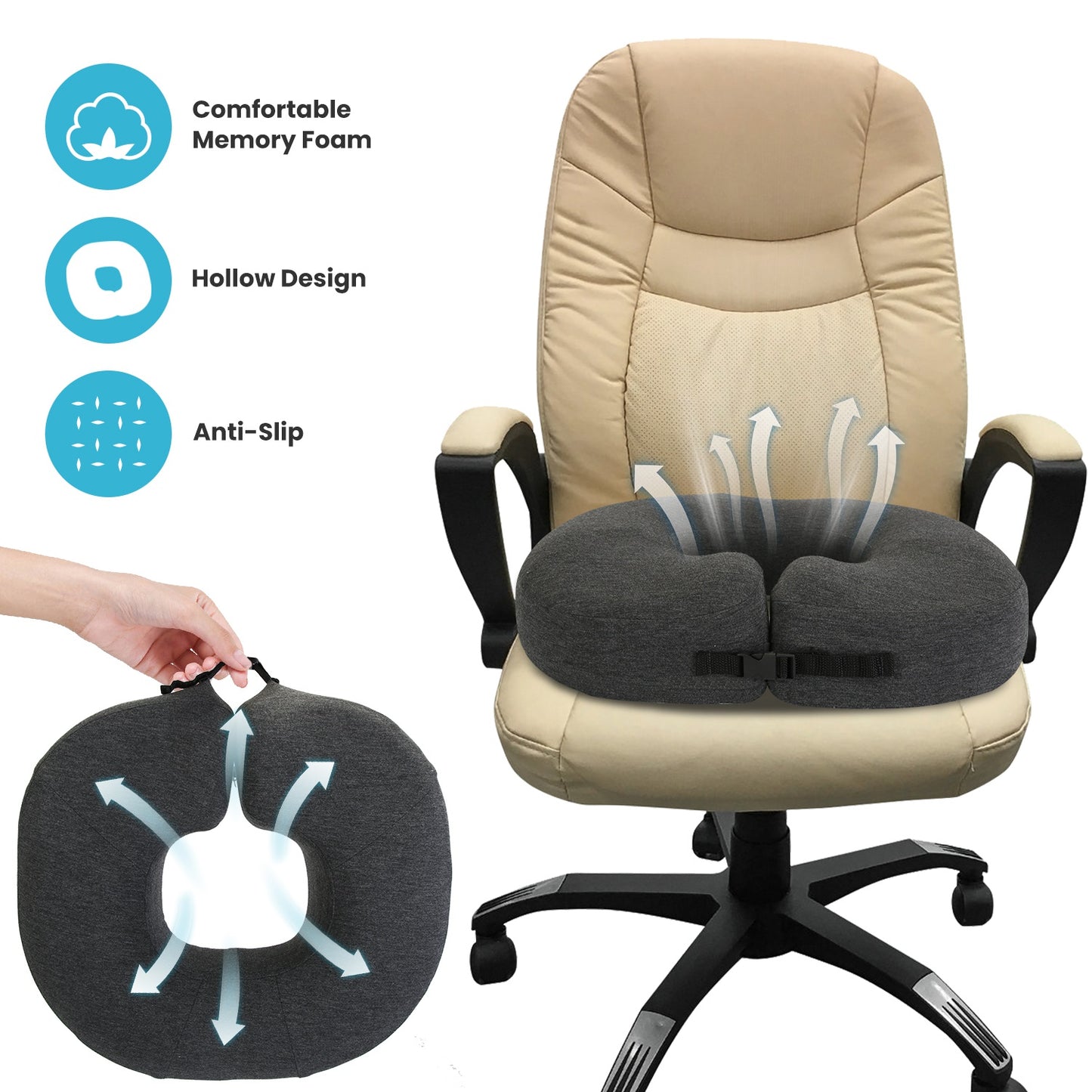 1Pc Donut Pillow Seat Cushion Memory Foam Donut Chair Cushions Ergonomic Seat Cushion Pad For Coccyx Prostate Sciatica Pelvic Floor Pressure Sores Office Home Use