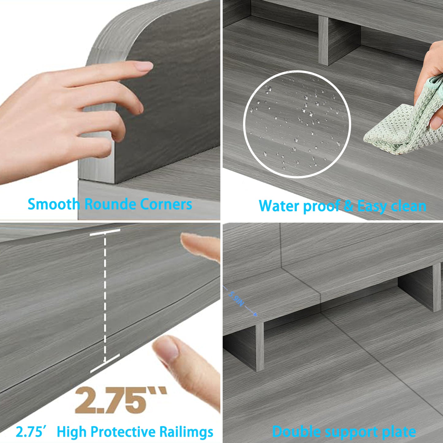 Washer Dryer Countertop With Non-slip Pads, Laundry Wood Shelf Topper With Edge, 54 Width X 27.5 Depth Double Layer Organizer For Washer And Dryer Laundry Hamper Counter Storage Gray Stripe Color