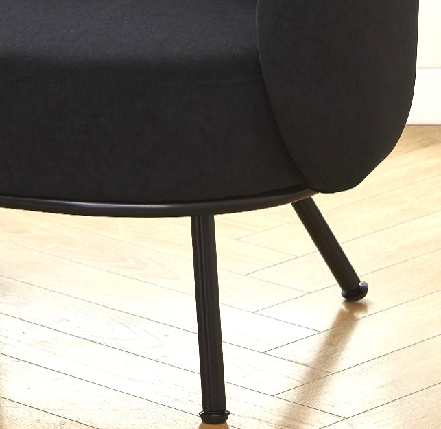 Mid-Century Modern Velvet Accent Chair, Upholstered Barrel Armchair With Metal Legs, Comfy Single Sofa Chair For Living Room Bedroom