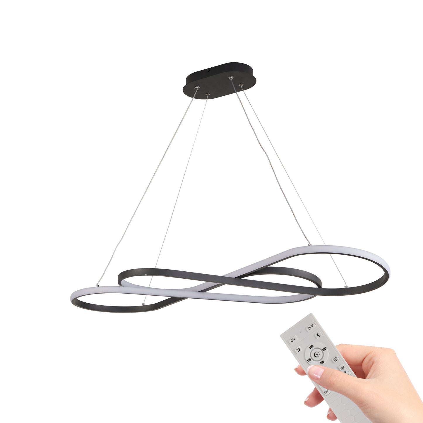 39 Modern LED Pendant Light, Infinity Design Hanging Ceiling Fixture, Adjustable Height, Dimmable For Living Room, Dining Room, Bedroom, Black Finish