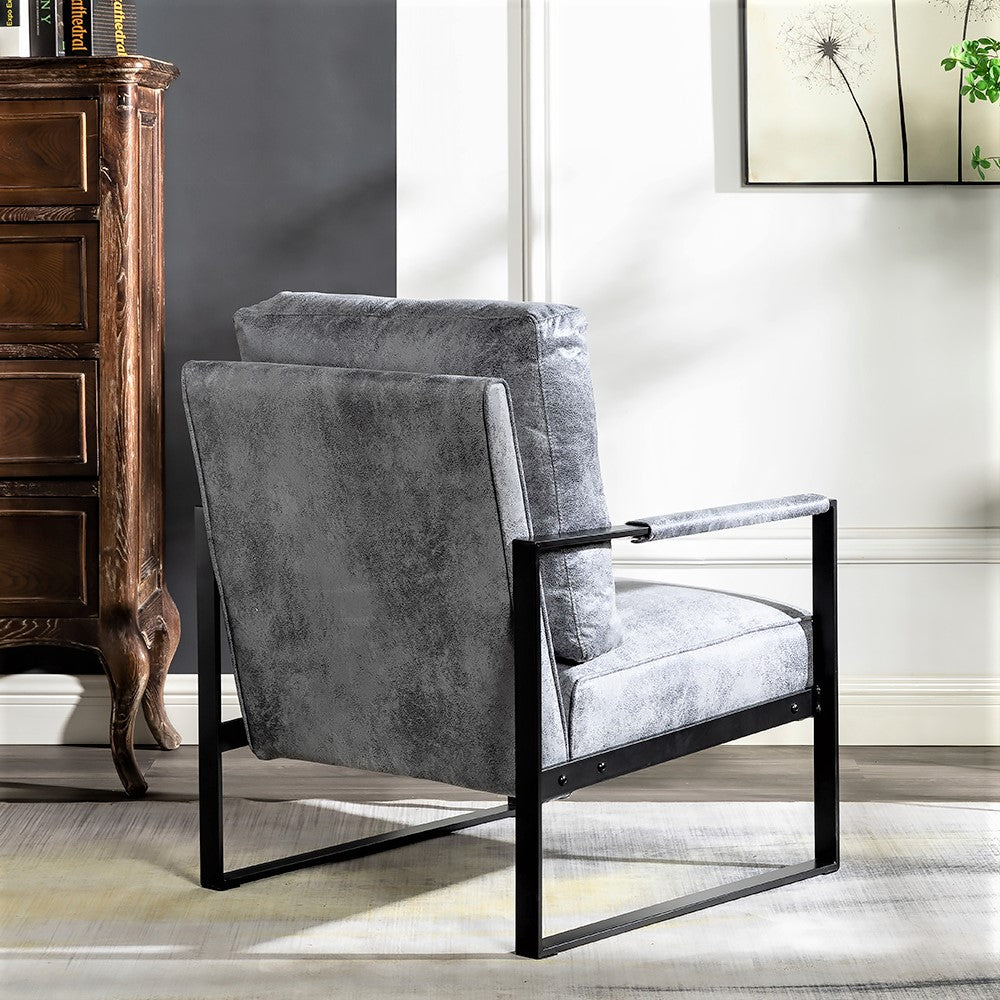 Direct Classic Mid Century Modern Accent Chair With Durable Square Metal Frame, Armchair For Living Room, Bedroom, Home Office In Spotted Microfiber Upholstery, Grey